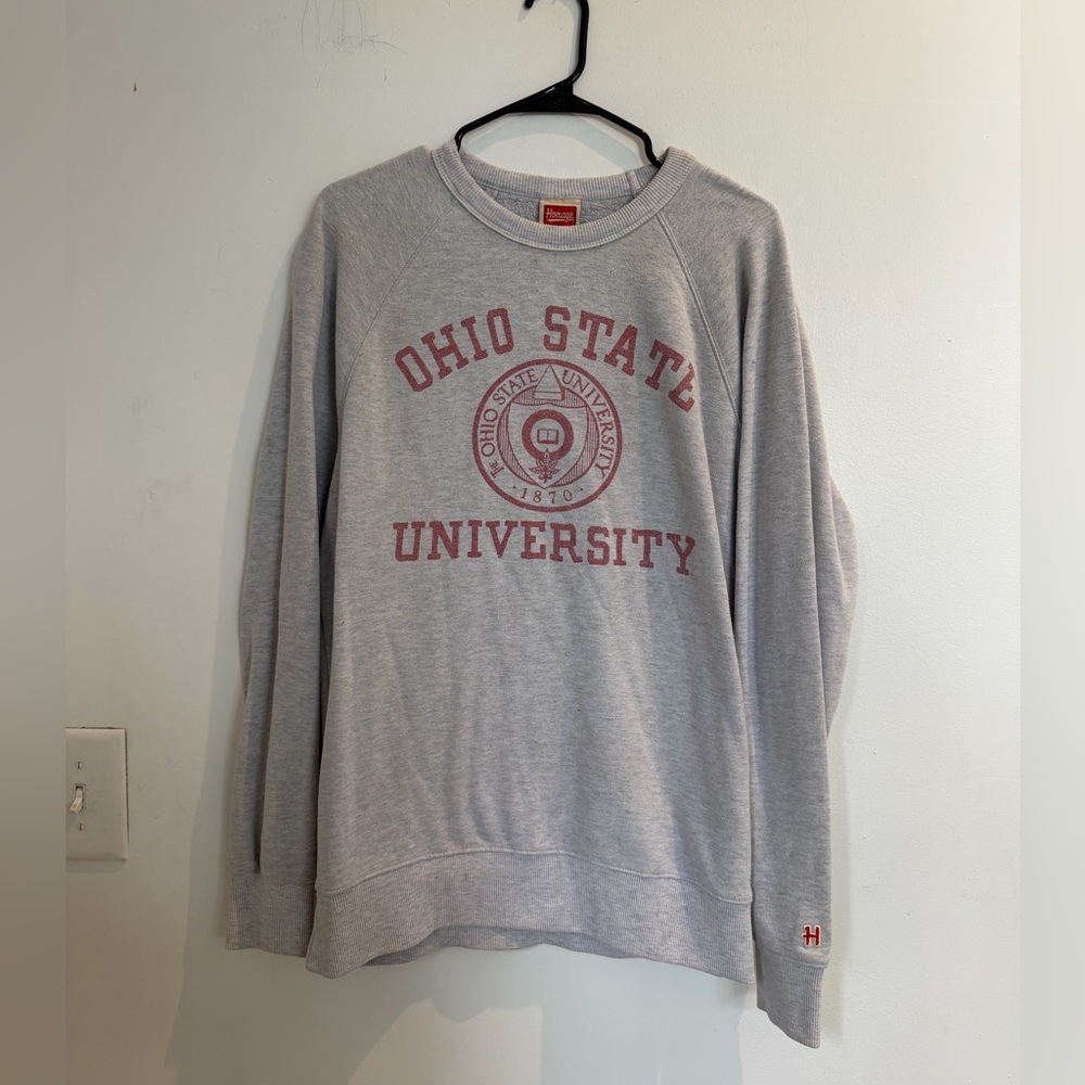 Ohio State University Grey Crewneck Sweatshirt with Red Logo